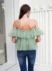 V-neck mesh lace up sexy blouse summer women Strap boho ruffle cold shouler elegant tops Tulle see through casual shirt 220516