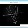 Hanger kettingen mtilayer blauw kristal hart kruis oceaan sieraden choker statement ketting hjewelry drop levering hangers dhwbp