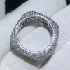 Stunning Luxury Jewelry Original Silver Color 925 White Clear AAAA Cubic Zirconia Square Promise Women Wedding band Ring Gift 220728