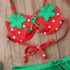 Summer Baby Girl Strawberry Printed Ruffled Bikini Tankini Set With Hat Kids Two Pieces Swimsuit Swimwear Beach Bathing Suit 220530