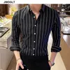 Corea estilo bonito moda mens camisas botão para baixo slim cabe manga longa listrado camisas asain tamanho 220401