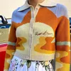 Womens Sunset Painting Cropped Cardigan Collared Long Sleeve Button Up Sweater Schoolgirl e-girl Day Tripper Cardigan / 210204