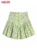 Tangada Donna Minigonna con stampa floreale a pieghe verde Gonna vintage con cerniera posteriore a vita alta BE521 220611