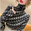 New women warm tops Turtleneck Sweater Pullover Print Luxury Shirt Female Clothing winter Undercoat Holiday Clothing red lady