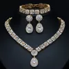 CWWZircons Exclusivo Dubai Gold Plate Jewelry Luxury Cubic Zirconia Collar Pendiente Pulsera Party Jewelry Set para mujeres T053 220726