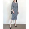 Casual Dresses Elegant Office Lady Dogtooth Wool Belted Bodycon Dress Autumn/Winter Colletionscasual