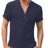 Été hommes à manches courtes t-shirt coton et lin LED décontracté hommes t-shirt chemise mâle respirant polos S3XL 220608