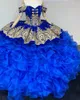 Charro Vestidos de 15 Anos Royal Blue Quinceanera Dresses Horseshoe Lace Mexican XV Girls Pageants Organza Prom Dress 322