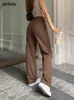 Jean de charpentier en marron, taille haute, ample, jambe droite, mode Y2k, décontracté, Streetwear, pantalon Baggy, 220402