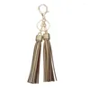Keychains 1pcs Fashion Creative Baotou Leather Double Tassel Keychain Long Car Ornament Pu Bag Hanger S78 Smal22