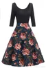 Rétro 50s 60s Rockabilly Dress Femmes Imprimé Floral Demi Manches Large O Cou Élastique Femme D'été Casual Dress FS2727