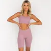 Kesintisiz Yoga Set Egzersiz Giysileri Kadınlar Için Ribbed Spor 2 Parça Spor Sporları Bras Şort Giyim 220330