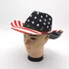 USA Flag Retro Fashion Western Cowboy Hat for Women Men Paper Straw Wide Brim Sun Protection Hat Cowgirl Cap Sombreros De Mujer