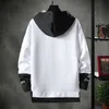 Contraste cor streetwear hoodies homens marca tops preto branco moletom hip hop cool patchwork pullover 3/4 manga 220402