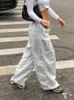 Weekeep Boyfriend White Cargo Pants Baggy Pocket Patchwork Low Rise Casual Capris Women Streetwear Korean Fashion Trousers 220725