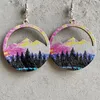 Dangle & Chandelier Mountain Scene Wood Earrings Laser Cutout Round Forest And Cactus Paysage Print Unique Gifts WholesaleDangle