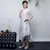 Ropa étnica Lavado blanco Pintura Vestido largo Primavera Verano Mujeres Vestidos chinos elegantes Cheongsam Qipao Robe Vintage Femme Vestido TA2109