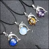 Arts And Crafts 22X30Mm Natural Stone Pendant Crystal Necklace Dolphin Shape Round Amethyst Blur Quartz Chakra Healing Jewe Sports2010 Dhvsx