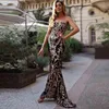 Zoctuo kvinnlig klänning elegant sequin tryck vestidos maxi klänningar för kvinnor o nacke ärmlös hög midja smal golv längd y220401