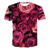 Men's T-Shirts Summer O-Neck Short Sleeve Tops Rose Flower Print T-shirt Men Oversized Tee Shirts Breathable Quick Drying Fashion Clothes