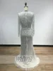 Runway Dresses 2022 Mymb Elegancka Czarna Muzułmańska Suknia Wieczorowa Wysoka Neck Syrenka Koronka Aplikacja Key Hole Bridal Mother Sukienka Długi Rękaw Plus Siz