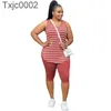 Women Plus Size Tracksuits 2 Pieces Set Deisgner Outfits Sexy Sleeveless Striped T Shirt Vest Shorts Suit Summer Sportwear