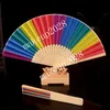 Rainbow Folding Fan Crafts Bamboo Silk Cloth Fan Festival Stage Performance Dance Fans 38*21 cm