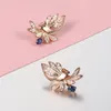 Dangle & Chandelier Rose Gold Flower Leaf CZ Blue Stone Earrings For Women Girls Stylish Elegant Fashion Jewelry GE336Dangle