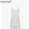 Wesay Jesi Summer Dres White Bak Back Cross Suspender Dress V-Neck ärmlös Backless Sexiga kvinnliga miniklänningar 220509