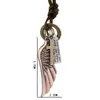 Feather Angel Wings Necklace Pendants Vintage Brown Leather Neckless For Women Men Jewelry Boys Necklace