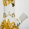 10インチの水ギセル18女性Jiont Glass Bongsミツバチパターン水道4mm厚さベース10cmオイルダブリグ付きボウル