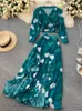 Kvinnor Bohemian Fashion Elegant Two -Piece Set Set Floral Printed Long Sleeve Tops Holiday Beach Casual Maxi Dress Set CX220420