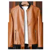 Orange Jacket Men Pu Leather Cycling Jacket Men Slim Fit Faux Leather Male Stand Collar Long Sleeves Top Casual Boy Jacket Oversized L220725