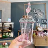 Najnowszy 16 uncji Starbucks Straw Glass Coffee Kubek z pokrywką Cherry Blossom Goddess Gradient Style Puchar Water Cup Osobne pudełko Wsparcie dla niestandardowego logo 668 E3