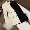 Women's Suits & Blazers Fashion 2022 Designer Jacket Women's Classic Feather Cuffs Blazer Chic Coat Ladies Double Breasted Outerwear Sty