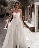 Detachable Train Wedding Dresses Jumpsuits Strapless Lace See Though Top Open Back Court Train Bridal Dress Beach Wedding Gowns Reception