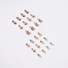 Nordic Style Linear Almond False Nails Set of 24 PCS with Glue Press on Artificial Fingernails Medium Length Nail Art