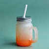 UPS 430ml Sublimation Glass Mason Jar com gradiente de lixo Tumblers Termal Transfer Water Bottle Colorful Sublimated Cups