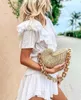Moda kalın zincirleri rattan kabuklu kadın omuz çantaları tasarım hasır dokuma el çantaları lüks yaz plaj saman çantası Bali 220716