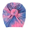 Enfants Tie Dye Donuts Cap Nouveau-né Toddler Enfants Bébé Garçon Fille Turban Coton Bonnet Chapeau Hiver Chaud Doux Inde Caps Solide Arc Strass Wrap Chapeaux