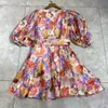 2022 spring summer Paris fashion retro bubble sleeve short dress3360