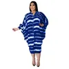 Plus size jurken 5xl voor vrouwen die knopen met lange mouwen drukken Onregelmatige losse mouw herfstkleding groothandel dropplus
