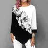 Lente Zomer Onregelmatige Print 3/4 Mouw T-shirt Kleding Mode Casual Tops Plus Size Losse Pullovers Tee Shirt Femme 220328