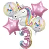 Rainbow Unicorn Balloon 32 cali Liczba Balony Folia 1st Dzieci Unicorn Theme Urodziny Dekoracje Dekoracje Baby Shower Globos GC855
