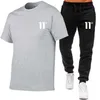 Camiseta informal de verano para hombre, pantalones, traje de 11 ﾰ, conjunto de manga corta, camisas de algodón estampadas, pantalones de chándal para correr, ropa deportiva masculina 220607