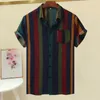 Hawaii Blouse Beach Shirt Proste Stripe Single Breasted Men krótkie rękawowe kołnierz odciągając luźne okładki plażowe 220618