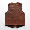 2 цвета летние повседневные Vintage Vintage Cowhide Кожаный жилет мужская овчина черная мотоцикл кожаные куртки рукавицы