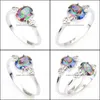 Cluster Rings Jewelry Holiday Gift Womens Fire Rainbow Color Mystic Topaz Gems 925 Sterling Sier Ring Russie Américaine Australie Mariages Dro