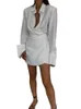 女性用エレガントな黒いパッド入りのショルダーシャツドレス長袖ファッションセクシーなカジュアルイブニングパーティーミニドレスホワイト220805