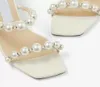 Summer Luxury Amara Sandals Shoes Women Leather Mules Pearl-Embellish Block Heels Comfort Lady Sexig Party Wedding Dress EU35-43